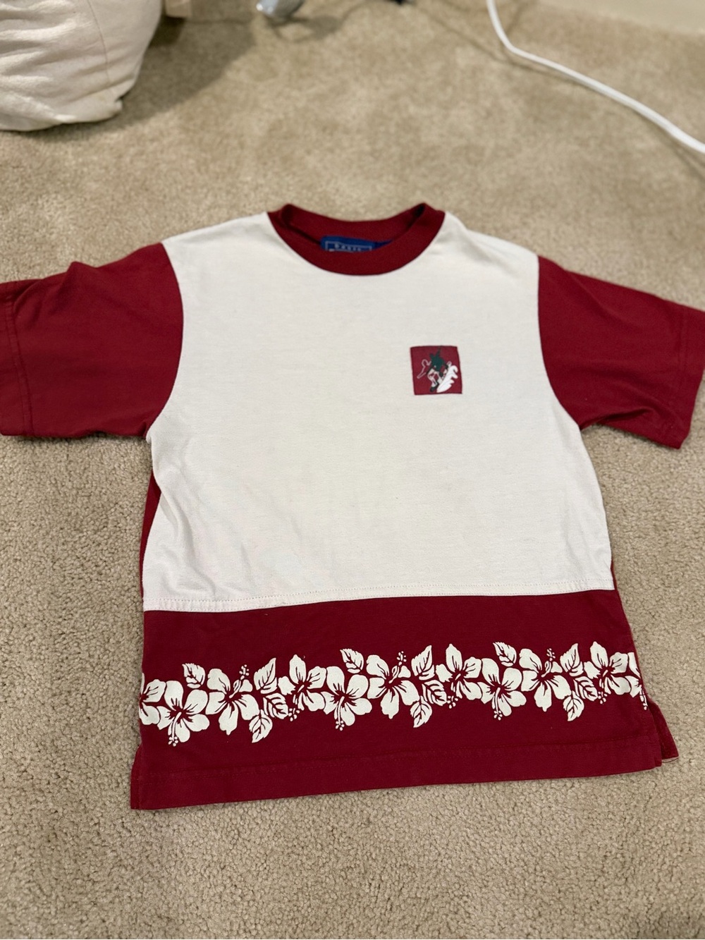 Vintage Y2K Boys 7-8 Surf Hibiscus Colorblock T-Shirt